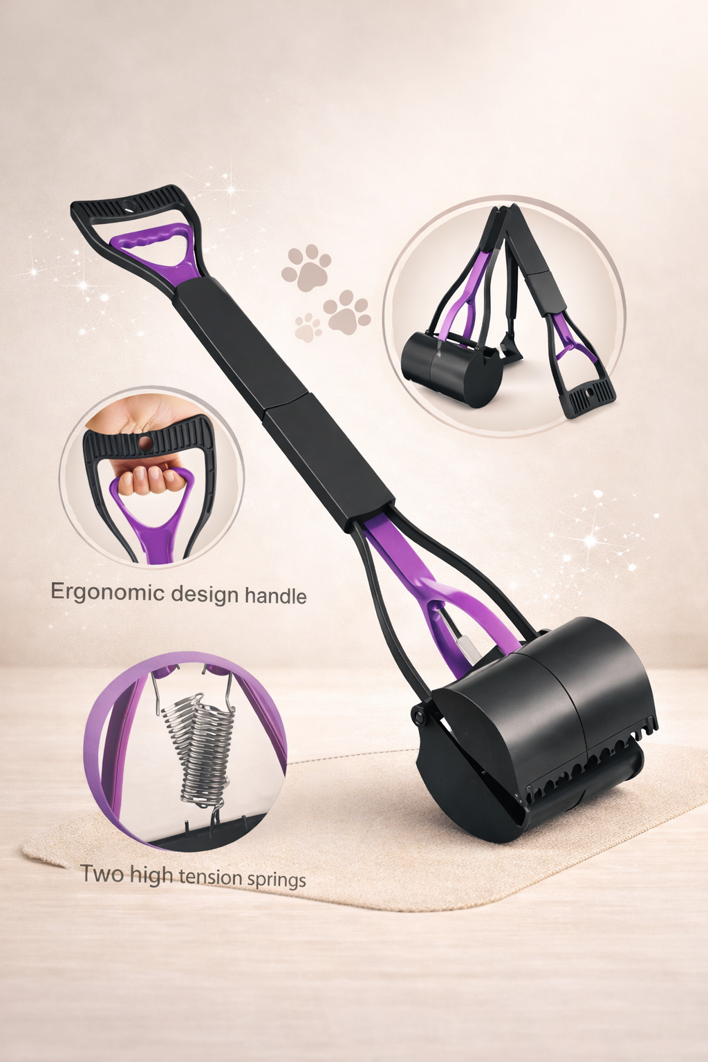 Foldable Dog Pooper Scooper – Hygienic Long Handle Waste Picker for Easy Pet Cleanup