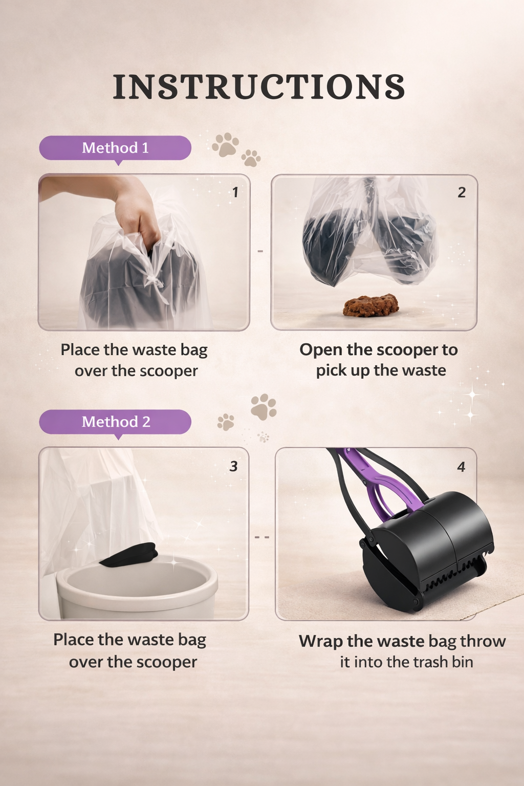 Foldable Dog Pooper Scooper – Hygienic Long Handle Waste Picker for Easy Pet Cleanup