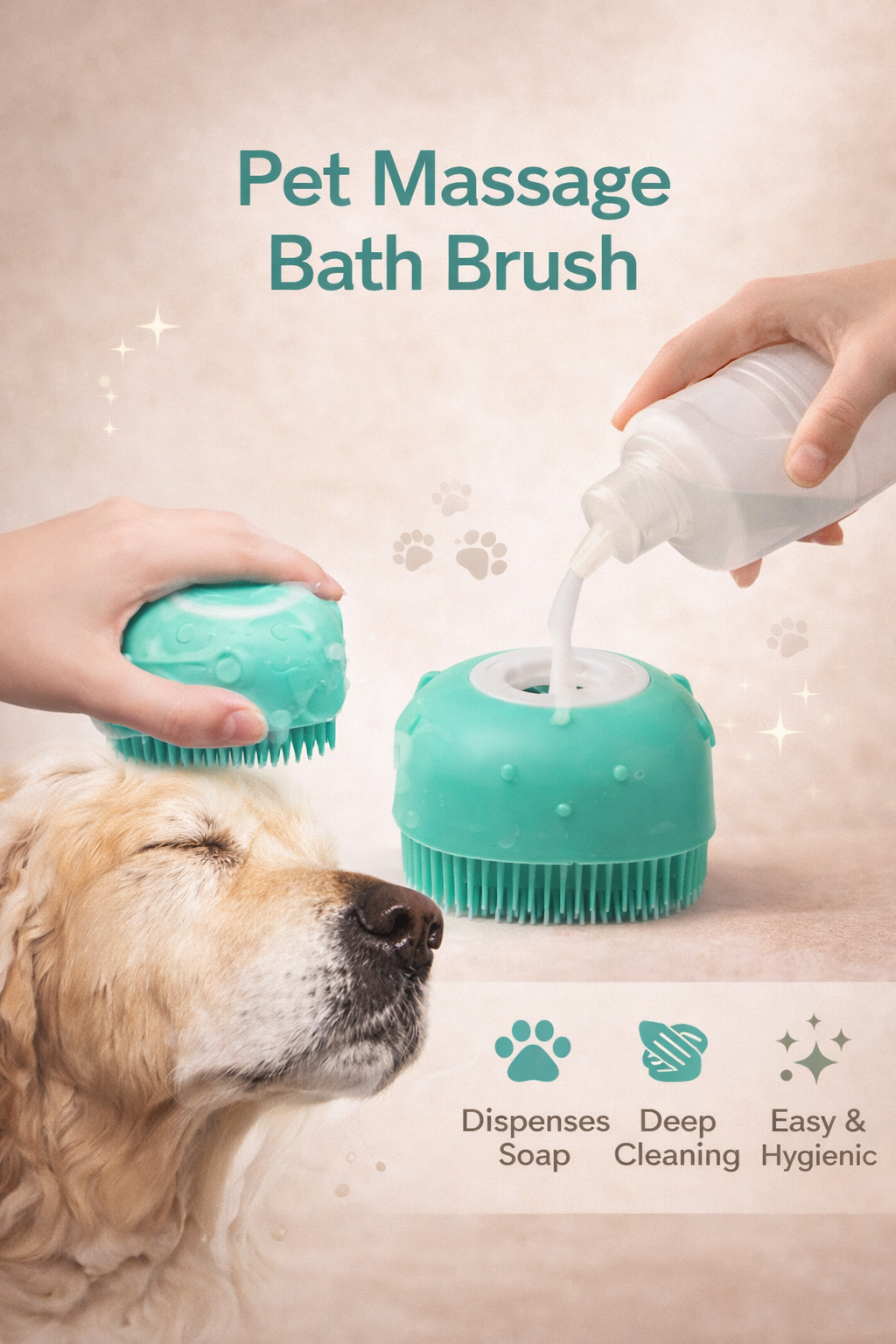 2-in-1 Pet Bath Massage Brush – Soft Silicone Grooming & Shampoo Dispenser for Dogs & Cats