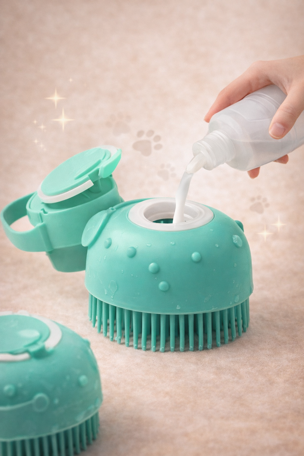 2-in-1 Pet Bath Massage Brush – Soft Silicone Grooming & Shampoo Dispenser for Dogs & Cats