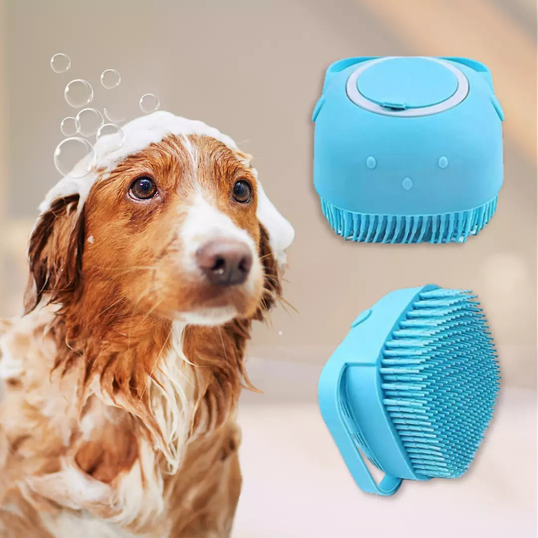 2-in-1 Pet Bath Massage Brush – Soft Silicone Grooming & Shampoo Dispenser for Dogs & Cats